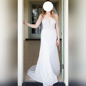 Pronovias Cosmina Off White Gown, Allover 3D Print w Glitter, Bridal Size 10